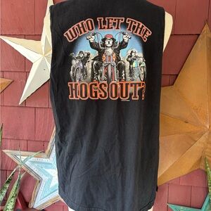 Y2K 2003 Big Dogs Who Let The Hogs Out Sleeveless Shirt Cut Hips Men’s XL